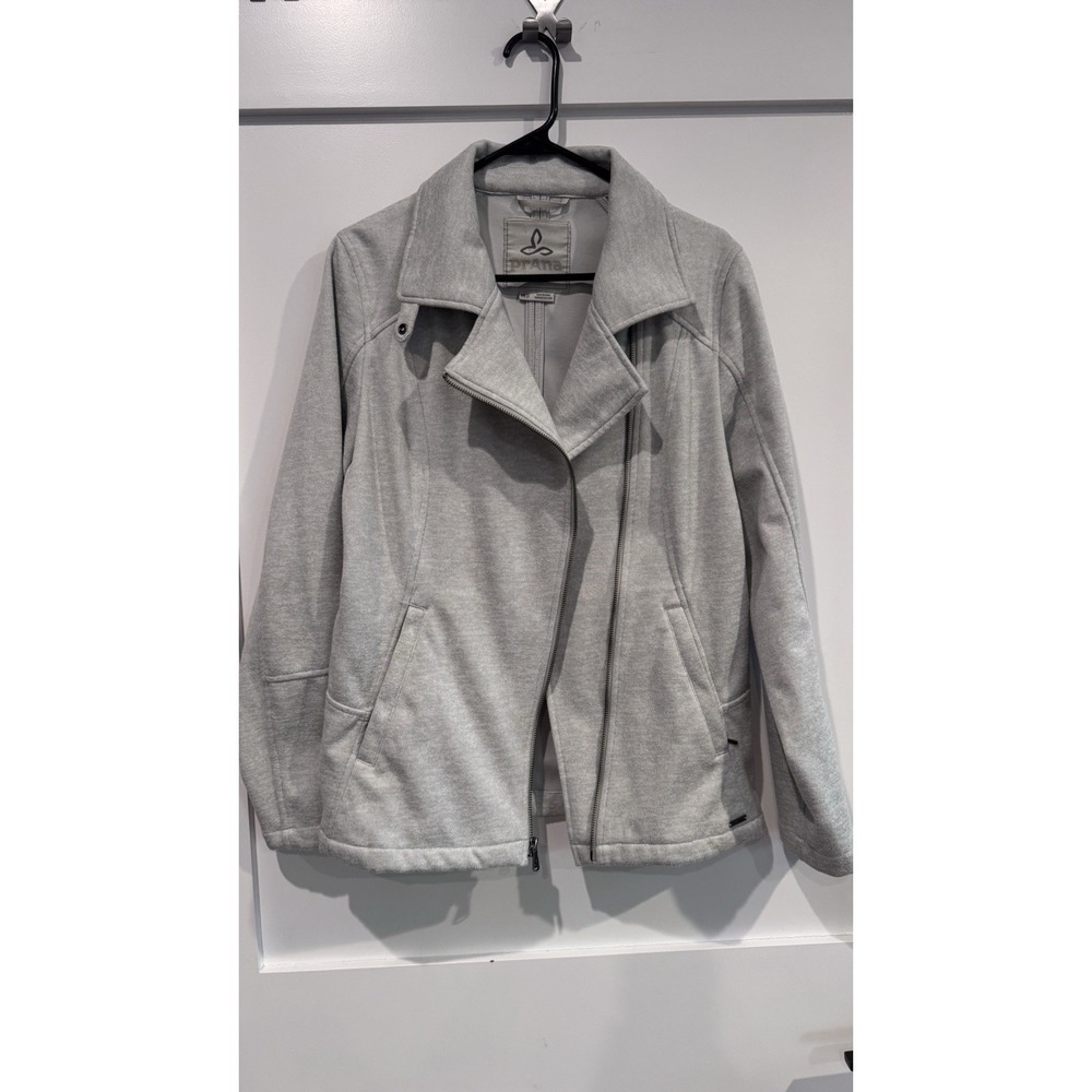 Prana Womens Grey‎ Asymmetrical Zip Moto Jacket Heathered Knit Size Medium